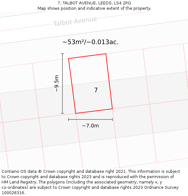7, TALBOT AVENUE, LEEDS, LS4 2PG: Plot and title map