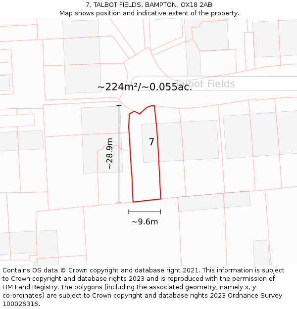 7, TALBOT FIELDS, BAMPTON, OX18 2AB: Plot and title map
