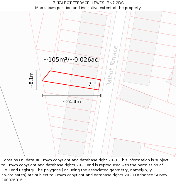 7, TALBOT TERRACE, LEWES, BN7 2DS: Plot and title map