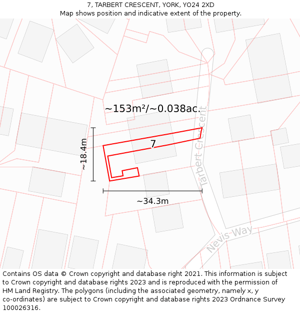 7, TARBERT CRESCENT, YORK, YO24 2XD: Plot and title map