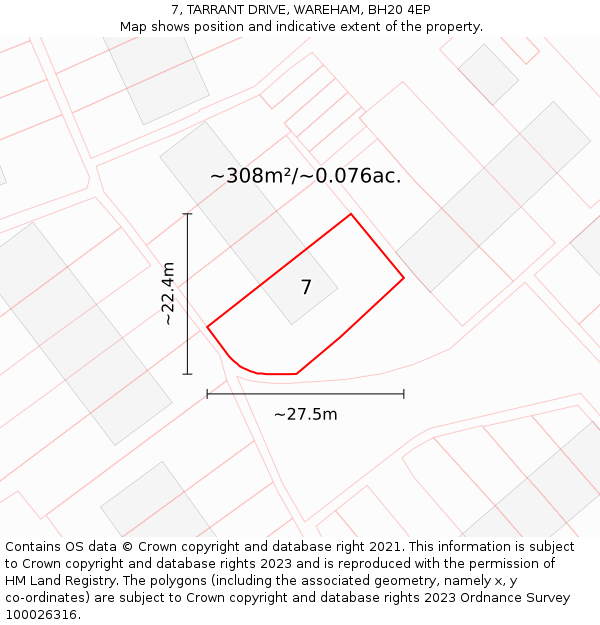 7, TARRANT DRIVE, WAREHAM, BH20 4EP: Plot and title map
