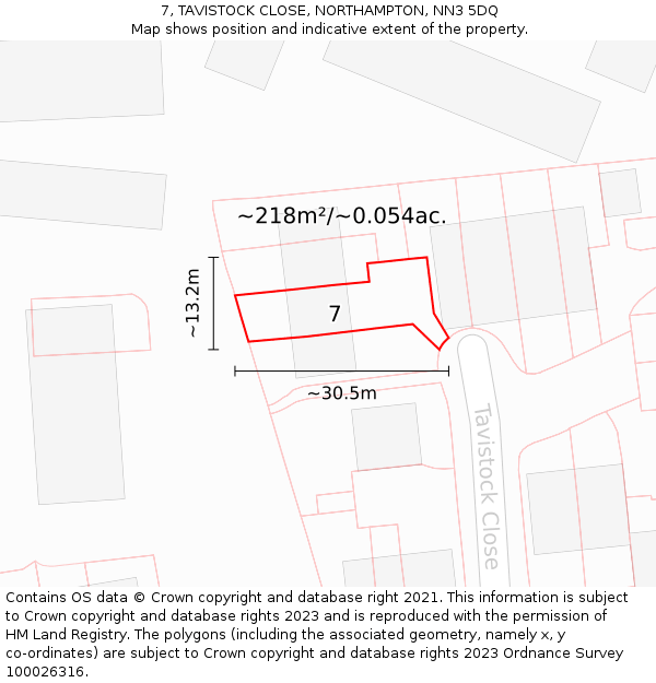 7, TAVISTOCK CLOSE, NORTHAMPTON, NN3 5DQ: Plot and title map