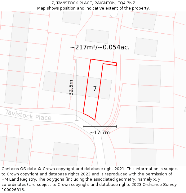 7, TAVISTOCK PLACE, PAIGNTON, TQ4 7NZ: Plot and title map