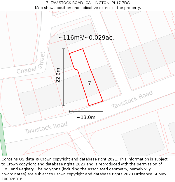 7, TAVISTOCK ROAD, CALLINGTON, PL17 7BG: Plot and title map
