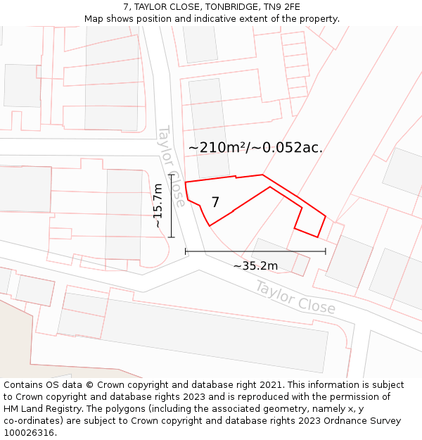 7, TAYLOR CLOSE, TONBRIDGE, TN9 2FE: Plot and title map
