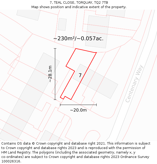 7, TEAL CLOSE, TORQUAY, TQ2 7TB: Plot and title map