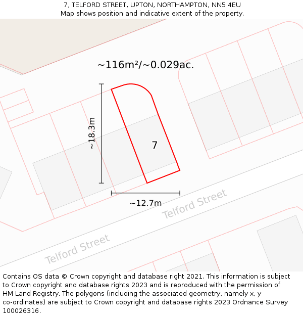 7, TELFORD STREET, UPTON, NORTHAMPTON, NN5 4EU: Plot and title map
