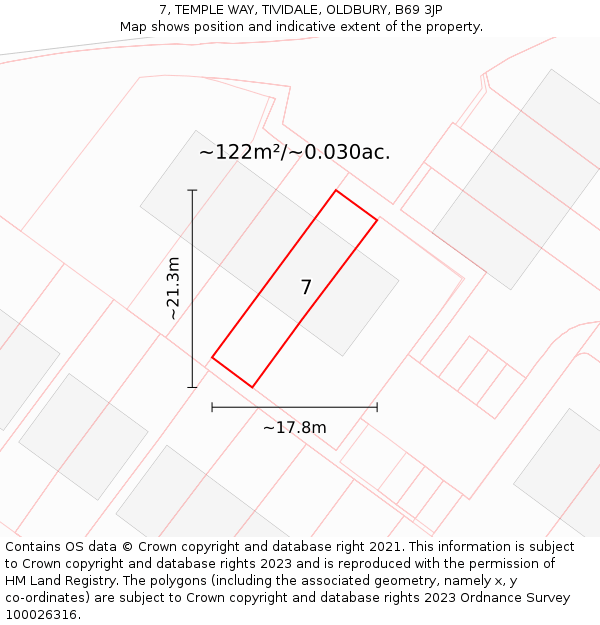 7, TEMPLE WAY, TIVIDALE, OLDBURY, B69 3JP: Plot and title map