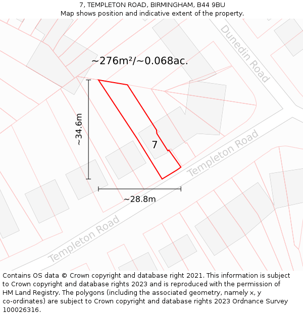 7, TEMPLETON ROAD, BIRMINGHAM, B44 9BU: Plot and title map