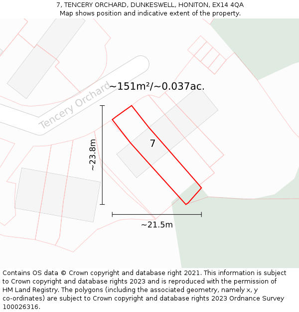 7, TENCERY ORCHARD, DUNKESWELL, HONITON, EX14 4QA: Plot and title map