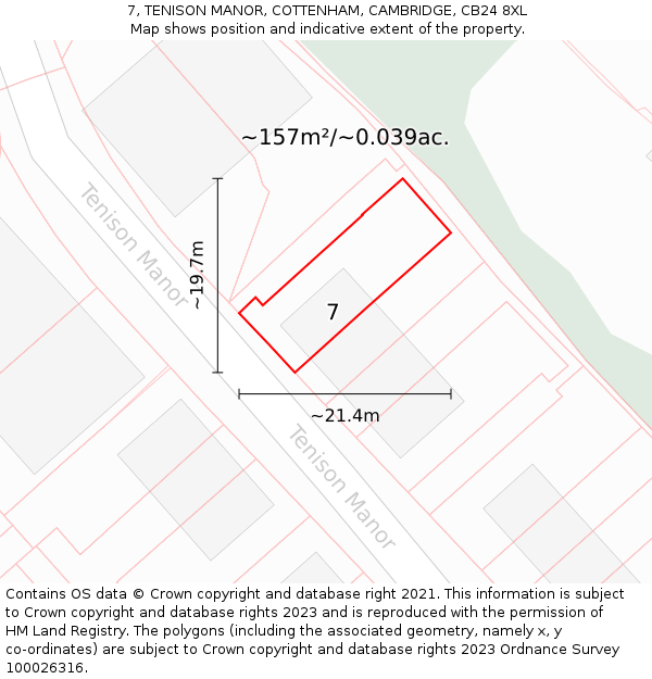 7, TENISON MANOR, COTTENHAM, CAMBRIDGE, CB24 8XL: Plot and title map
