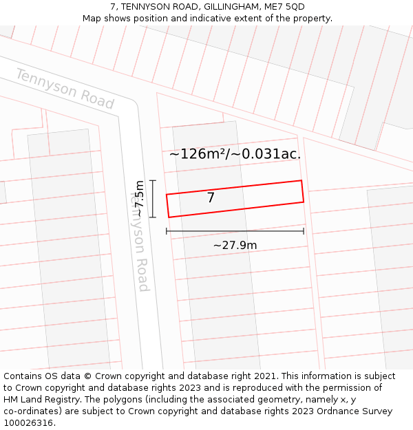 7, TENNYSON ROAD, GILLINGHAM, ME7 5QD: Plot and title map