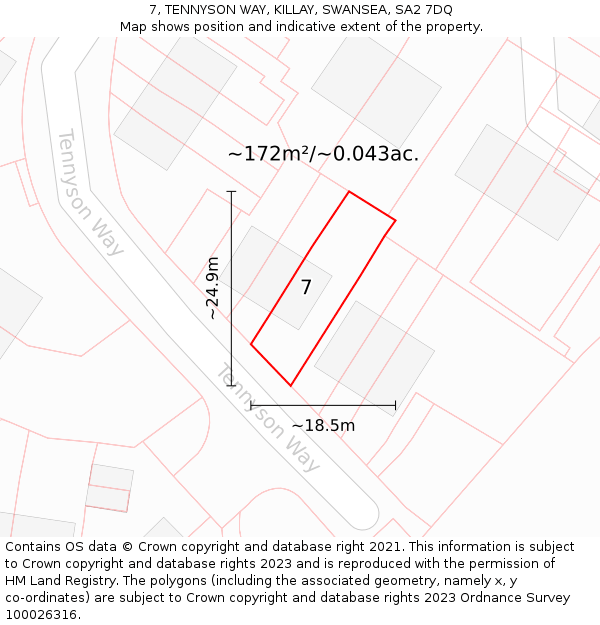 7, TENNYSON WAY, KILLAY, SWANSEA, SA2 7DQ: Plot and title map