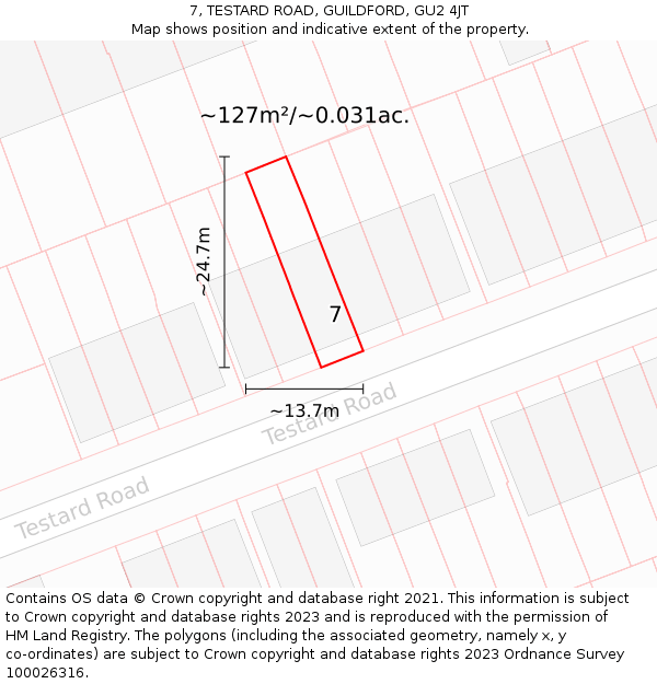 7, TESTARD ROAD, GUILDFORD, GU2 4JT: Plot and title map