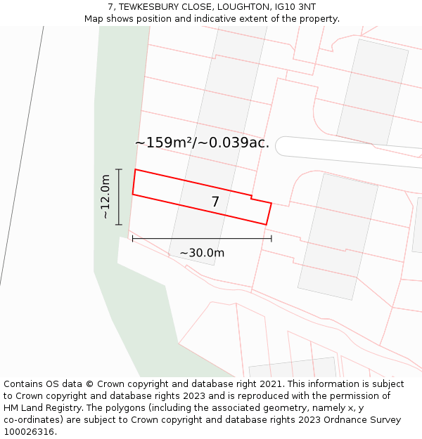 7, TEWKESBURY CLOSE, LOUGHTON, IG10 3NT: Plot and title map