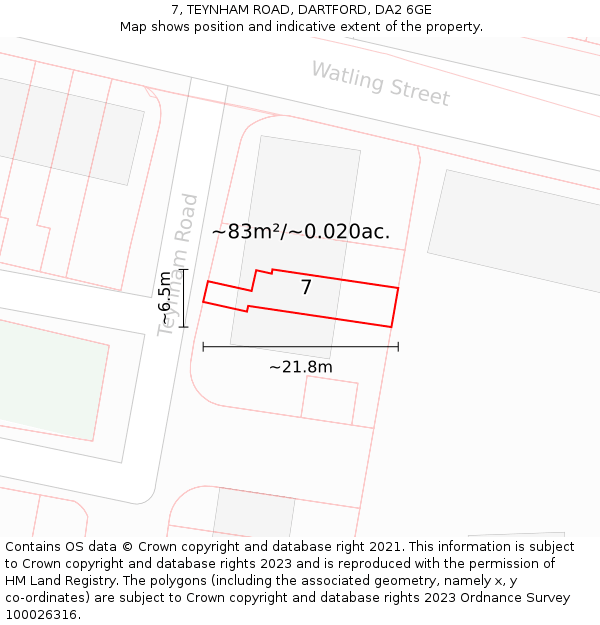 7, TEYNHAM ROAD, DARTFORD, DA2 6GE: Plot and title map