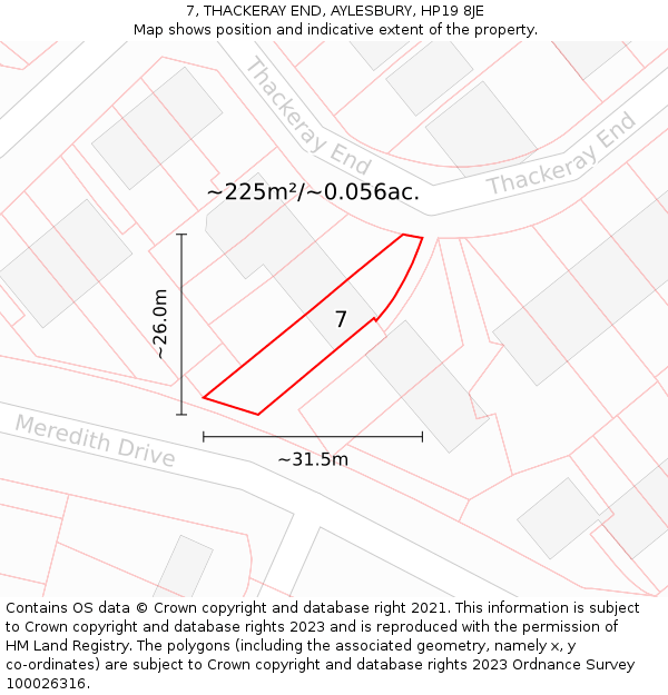 7, THACKERAY END, AYLESBURY, HP19 8JE: Plot and title map