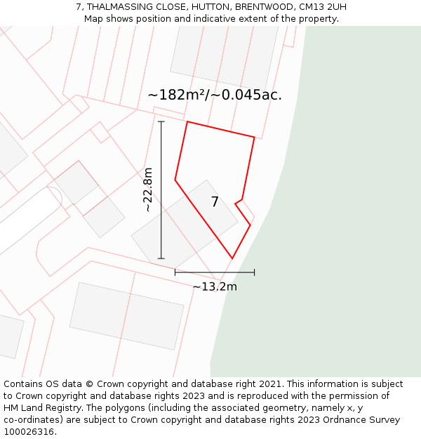 7, THALMASSING CLOSE, HUTTON, BRENTWOOD, CM13 2UH: Plot and title map