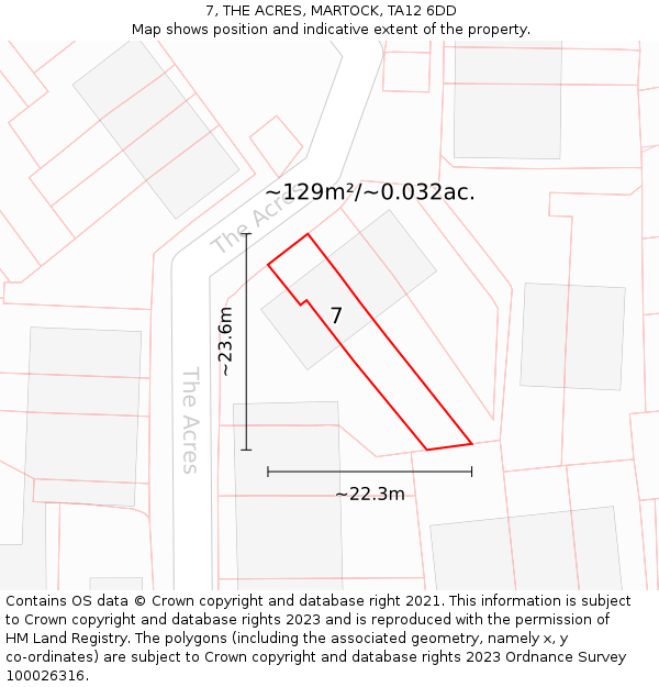 7, THE ACRES, MARTOCK, TA12 6DD: Plot and title map