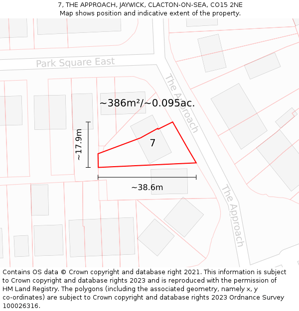 7, THE APPROACH, JAYWICK, CLACTON-ON-SEA, CO15 2NE: Plot and title map