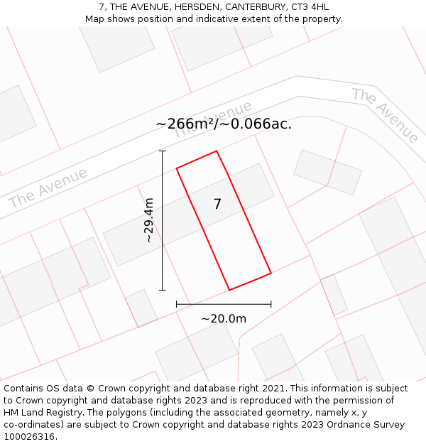 7, THE AVENUE, HERSDEN, CANTERBURY, CT3 4HL: Plot and title map