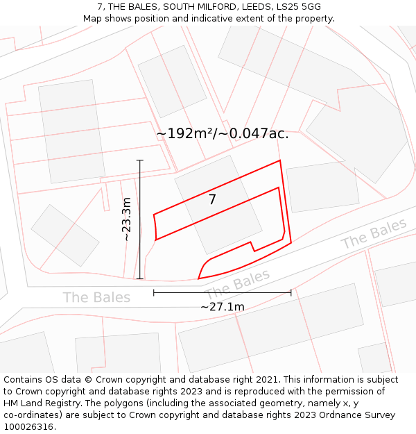 7, THE BALES, SOUTH MILFORD, LEEDS, LS25 5GG: Plot and title map