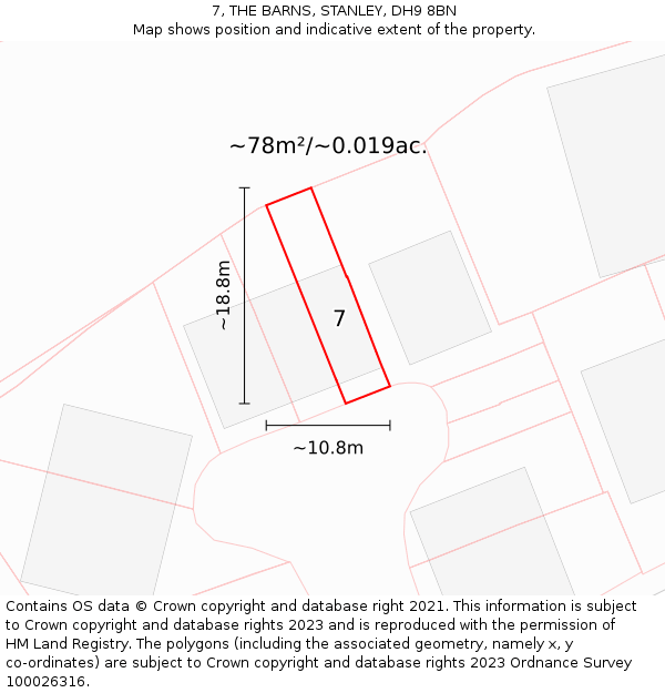 7, THE BARNS, STANLEY, DH9 8BN: Plot and title map