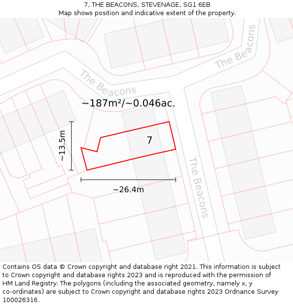 7, THE BEACONS, STEVENAGE, SG1 6EB: Plot and title map