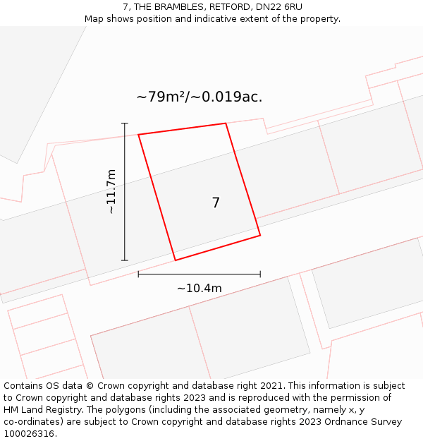 7, THE BRAMBLES, RETFORD, DN22 6RU: Plot and title map
