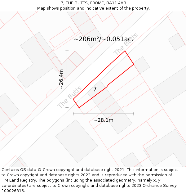 7, THE BUTTS, FROME, BA11 4AB: Plot and title map