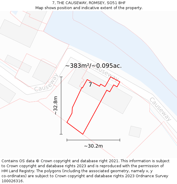 7, THE CAUSEWAY, ROMSEY, SO51 8HF: Plot and title map