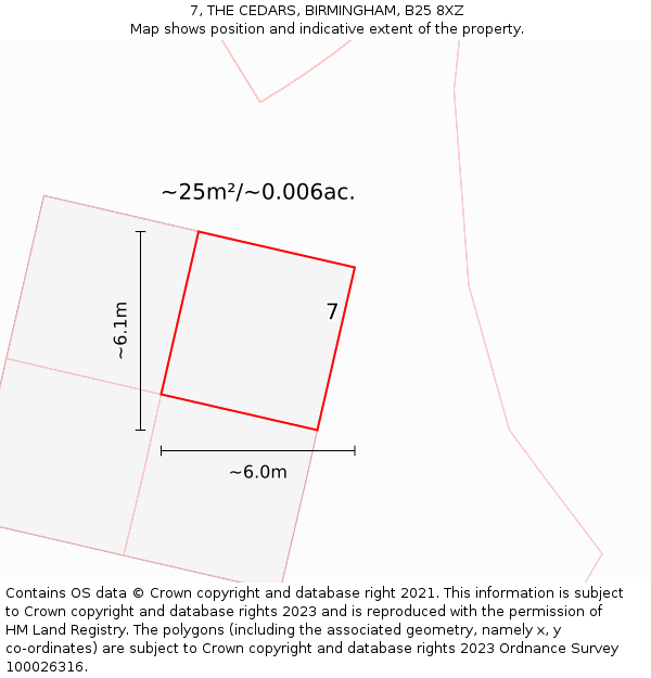 7, THE CEDARS, BIRMINGHAM, B25 8XZ: Plot and title map