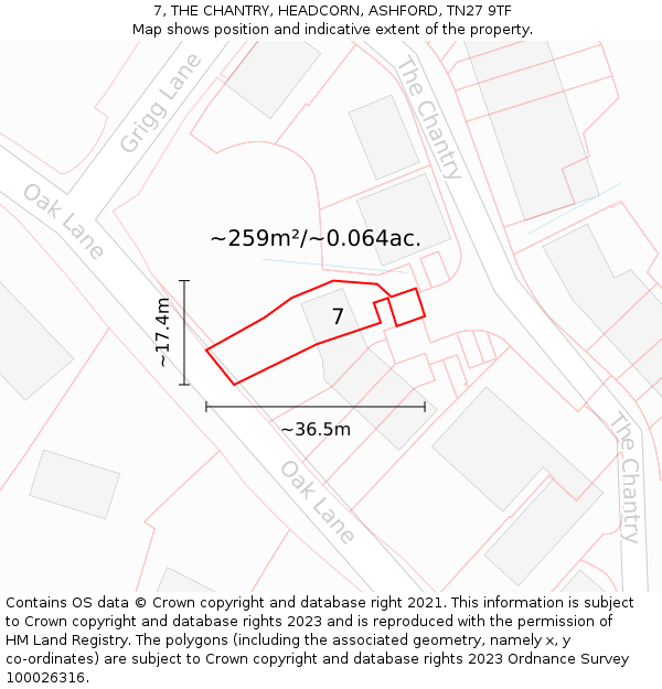 7, THE CHANTRY, HEADCORN, ASHFORD, TN27 9TF: Plot and title map