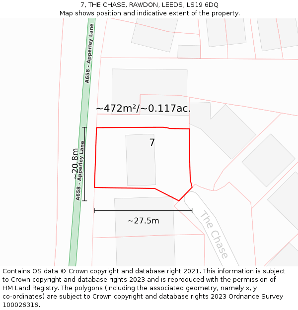 7, THE CHASE, RAWDON, LEEDS, LS19 6DQ: Plot and title map