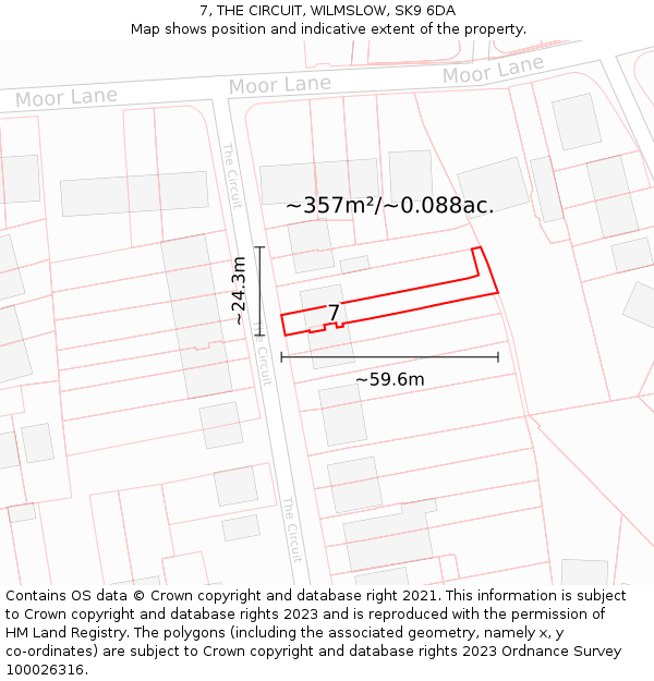 7, THE CIRCUIT, WILMSLOW, SK9 6DA: Plot and title map