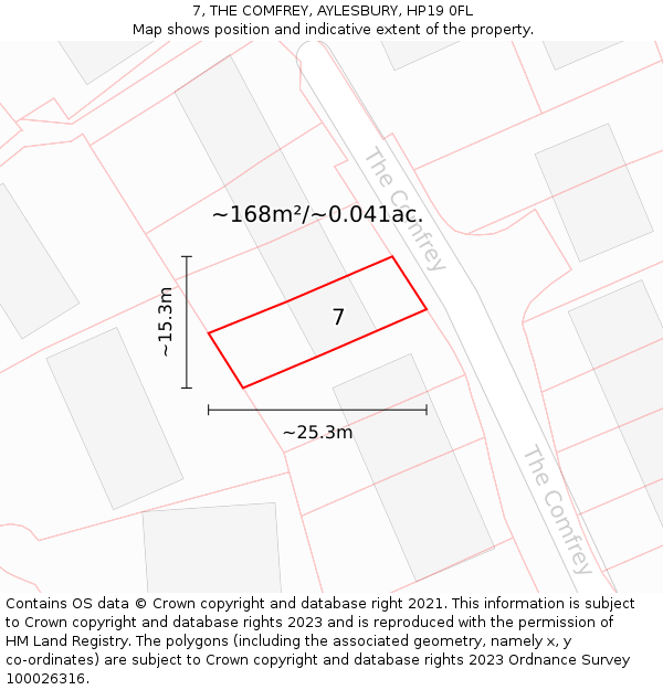 7, THE COMFREY, AYLESBURY, HP19 0FL: Plot and title map