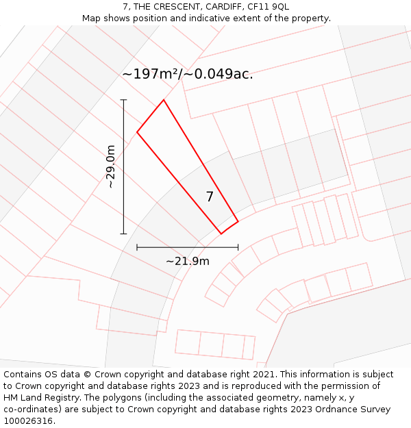 7, THE CRESCENT, CARDIFF, CF11 9QL: Plot and title map