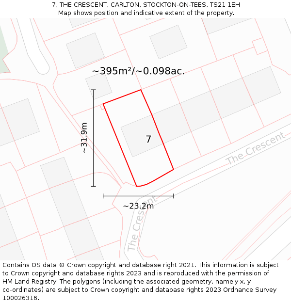 7, THE CRESCENT, CARLTON, STOCKTON-ON-TEES, TS21 1EH: Plot and title map