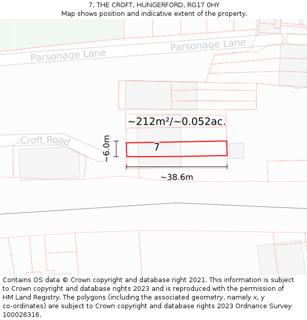 7, THE CROFT, HUNGERFORD, RG17 0HY: Plot and title map