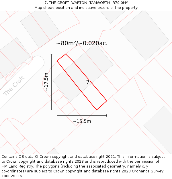 7, THE CROFT, WARTON, TAMWORTH, B79 0HY: Plot and title map
