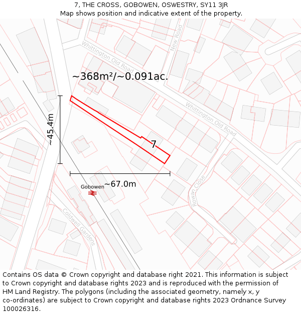 7, THE CROSS, GOBOWEN, OSWESTRY, SY11 3JR: Plot and title map