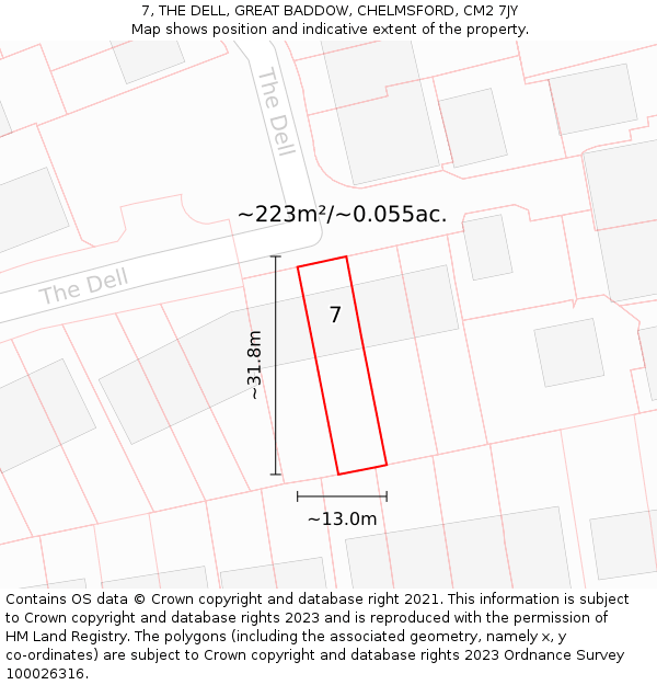 7, THE DELL, GREAT BADDOW, CHELMSFORD, CM2 7JY: Plot and title map