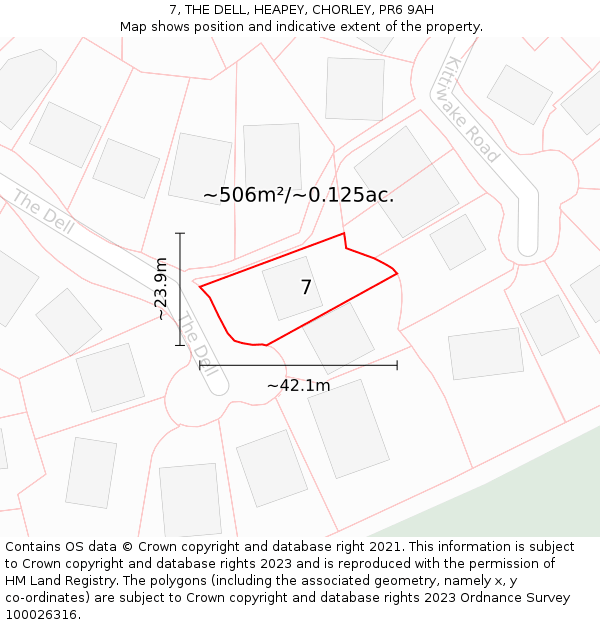 7, THE DELL, HEAPEY, CHORLEY, PR6 9AH: Plot and title map