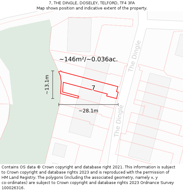 7, THE DINGLE, DOSELEY, TELFORD, TF4 3FA: Plot and title map