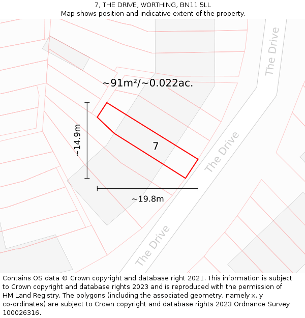 7, THE DRIVE, WORTHING, BN11 5LL: Plot and title map