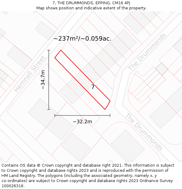 7, THE DRUMMONDS, EPPING, CM16 4PJ: Plot and title map