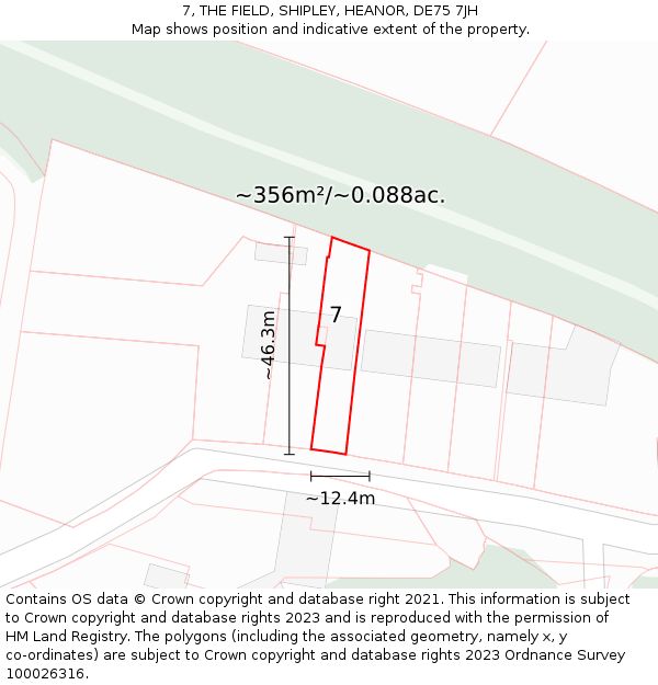 7, THE FIELD, SHIPLEY, HEANOR, DE75 7JH: Plot and title map
