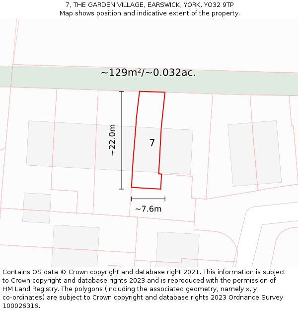 7, THE GARDEN VILLAGE, EARSWICK, YORK, YO32 9TP: Plot and title map