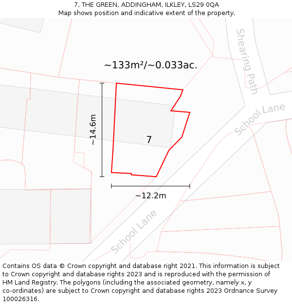7, THE GREEN, ADDINGHAM, ILKLEY, LS29 0QA: Plot and title map
