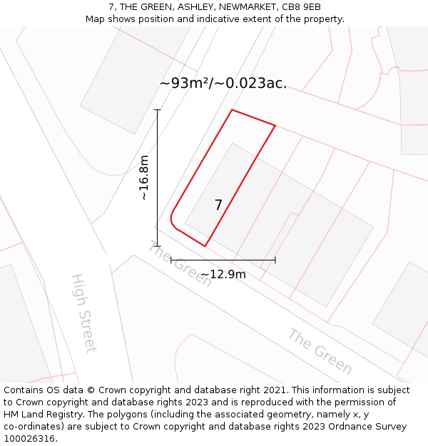 7, THE GREEN, ASHLEY, NEWMARKET, CB8 9EB: Plot and title map